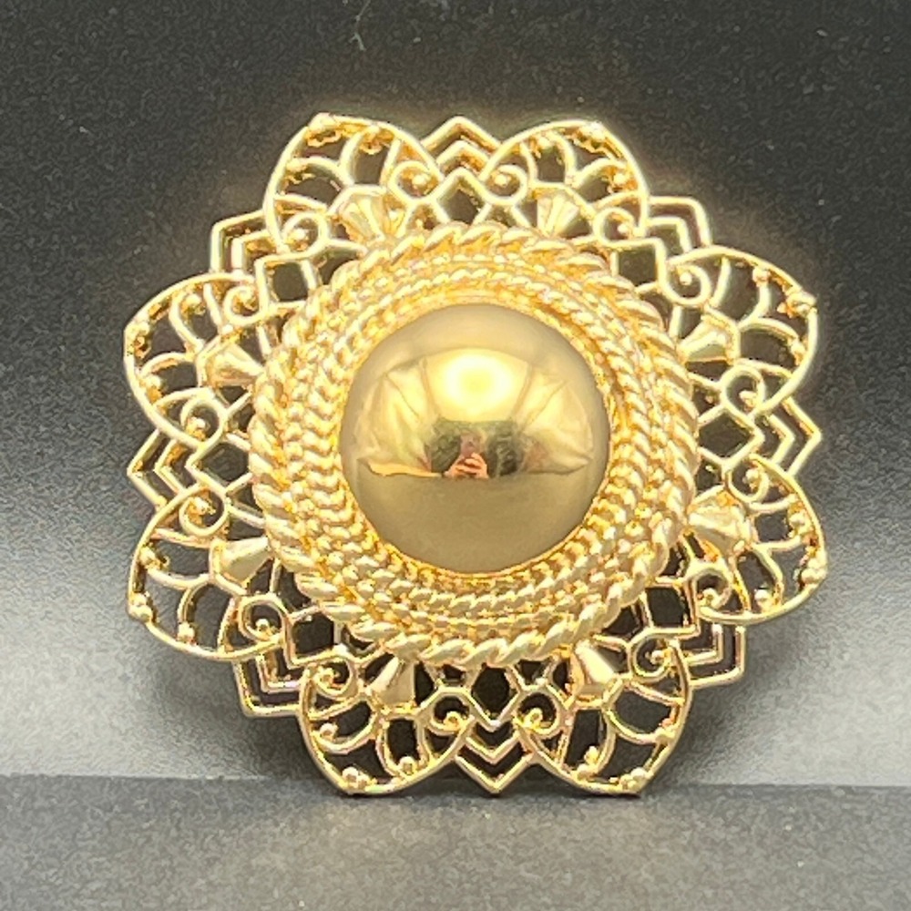 Vintage Trifari Brooch Shiny Gold Tone Flower Open Metal Work Pin